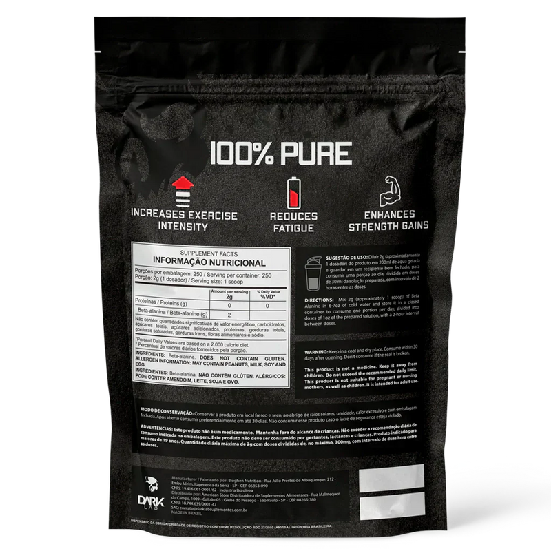 Beta Alanina 100% Pura 500g Refil - Dark Lab
